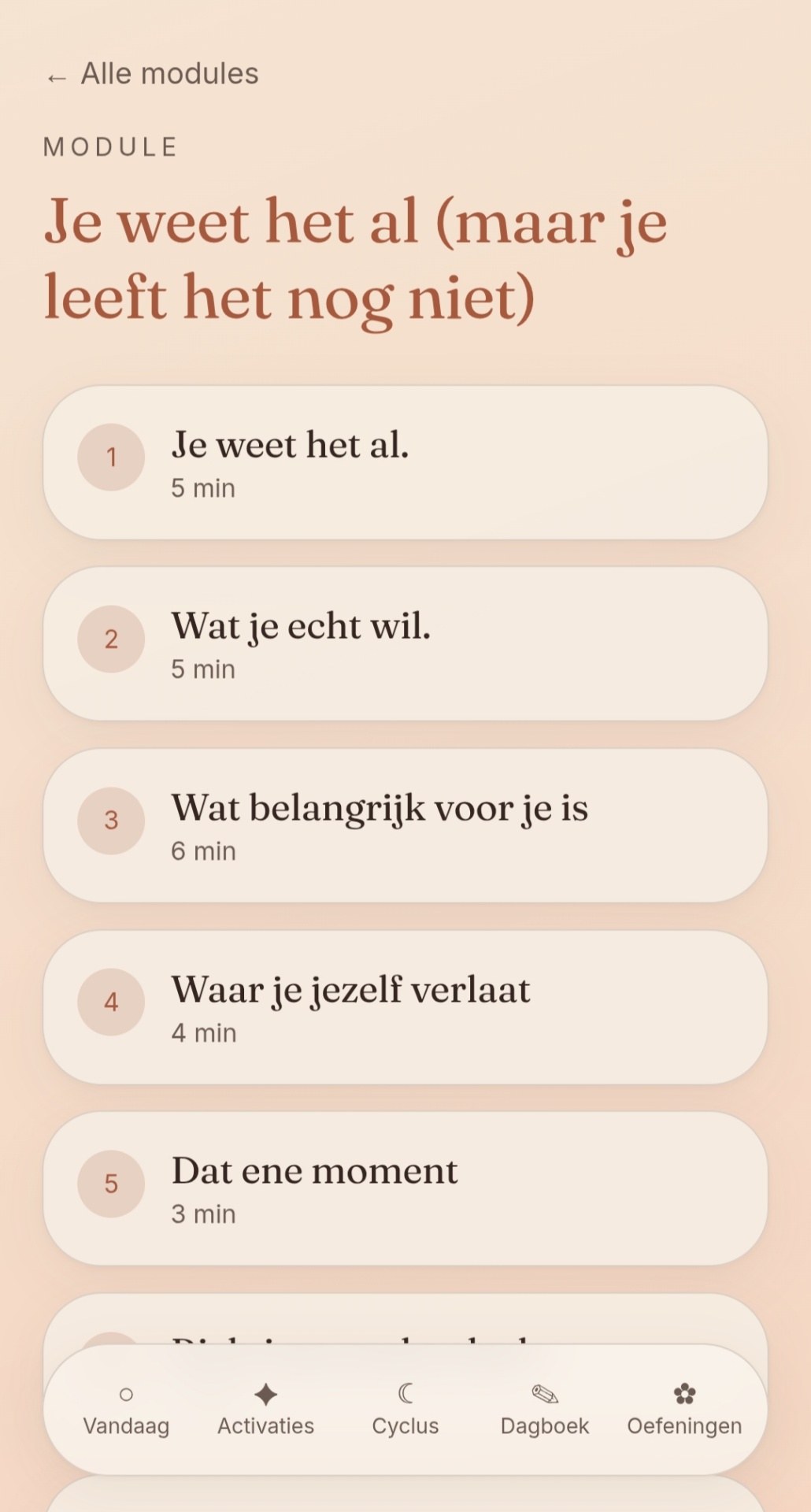 App - module 'Je weet het al' met korte activaties