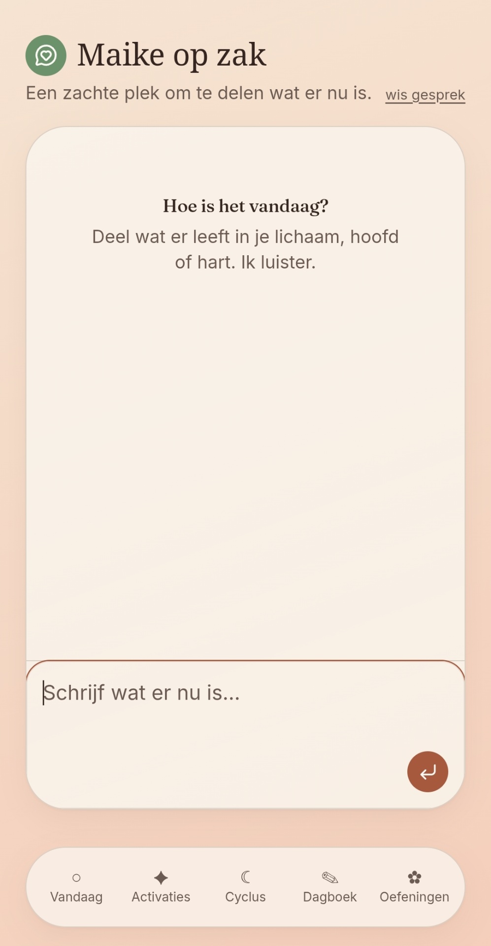 App - Maike op zak chat met zachte begroeting
