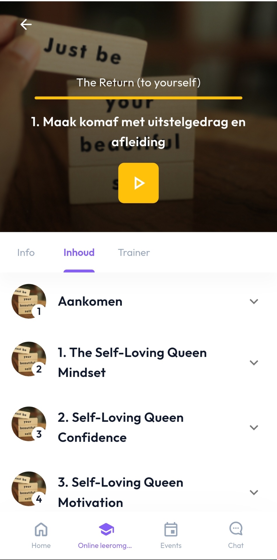 Huddle app - The Return cover en module-overzicht
