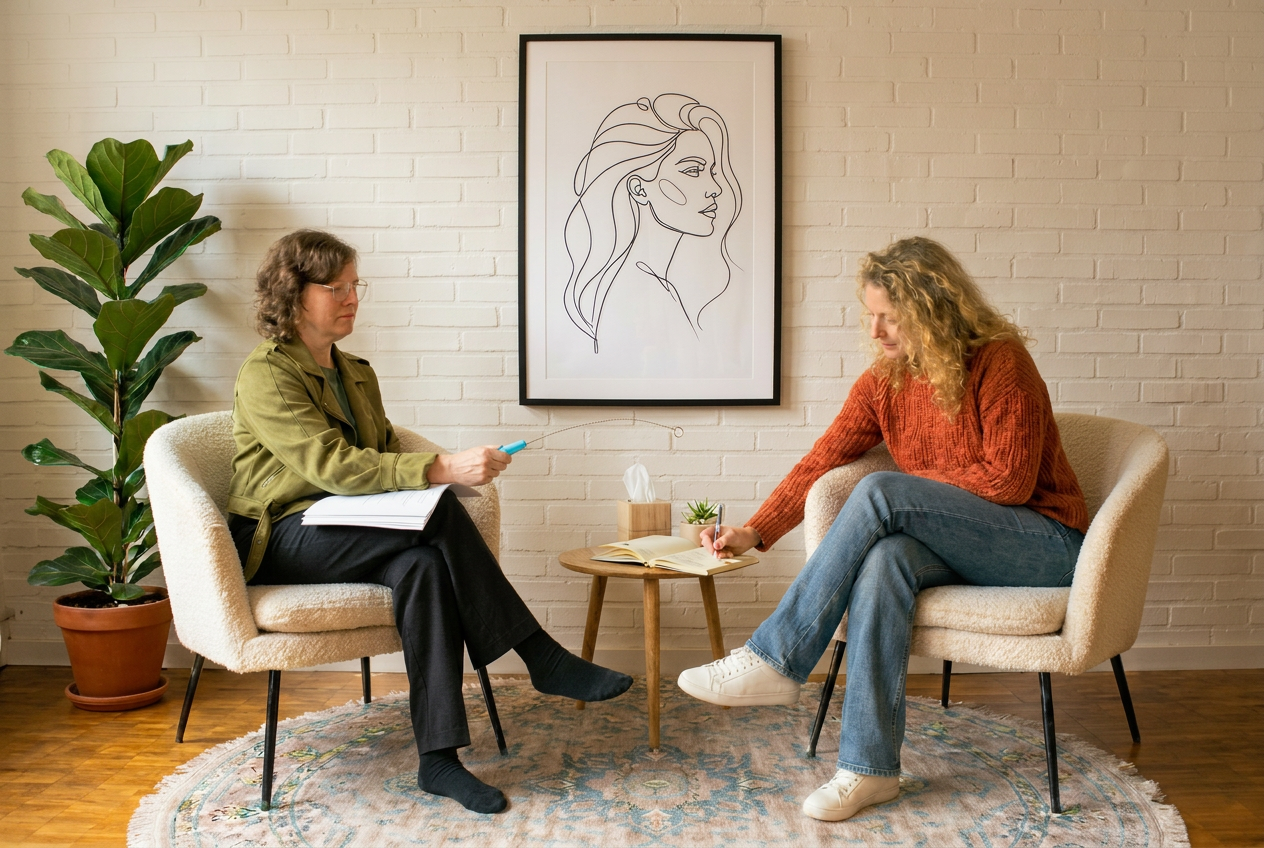 Maike aan het werk met de biotensor in een 1-op-1 sessie