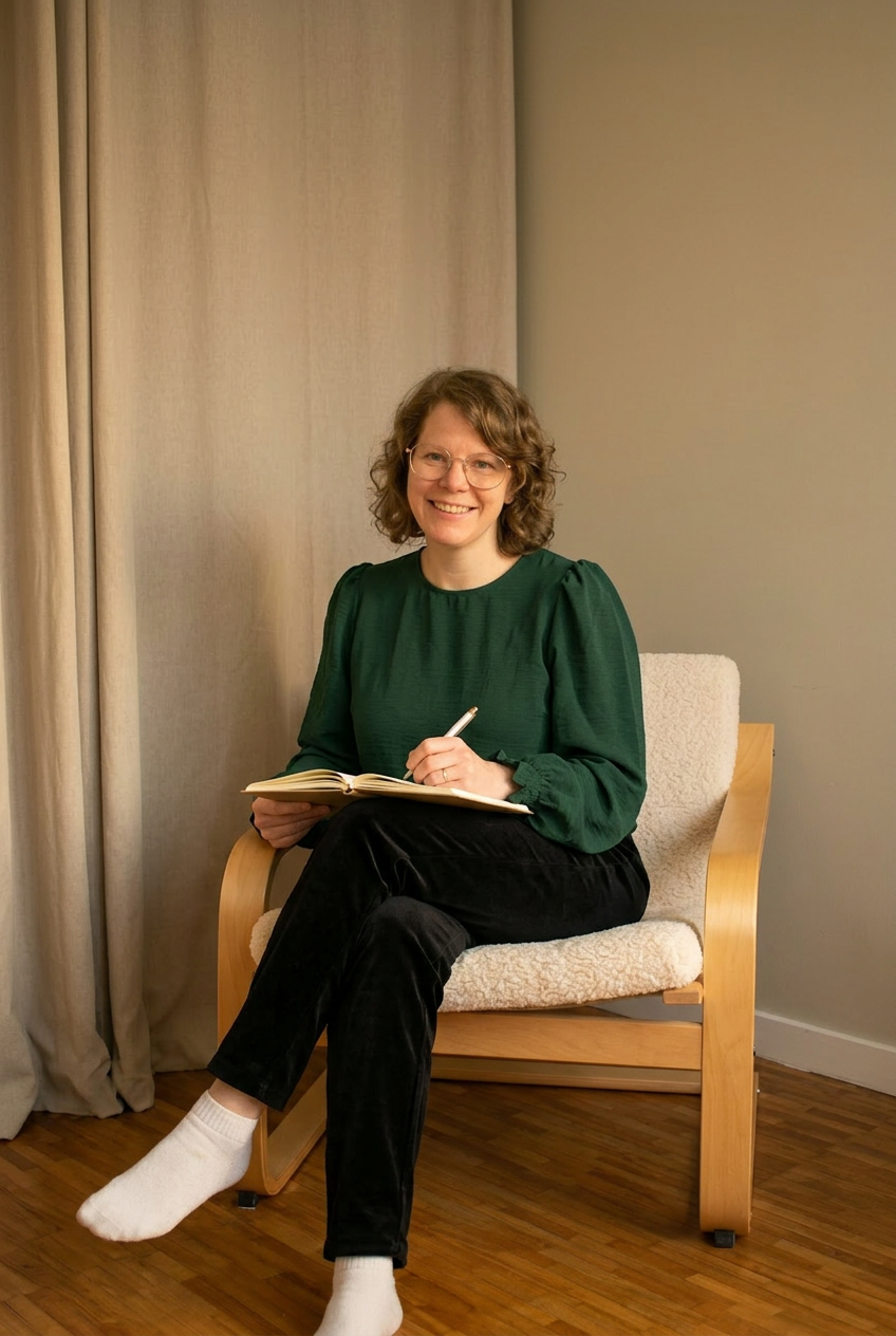 Maike - coach, zittend met notitieboek